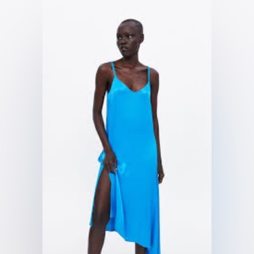 NWOT Zara Cobalt Blue Asymmetric Slip Dress